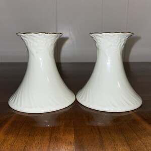 Vintage Crown Classics Whitehall Ivory Porcelain Taper Candlestick Holder Set 2